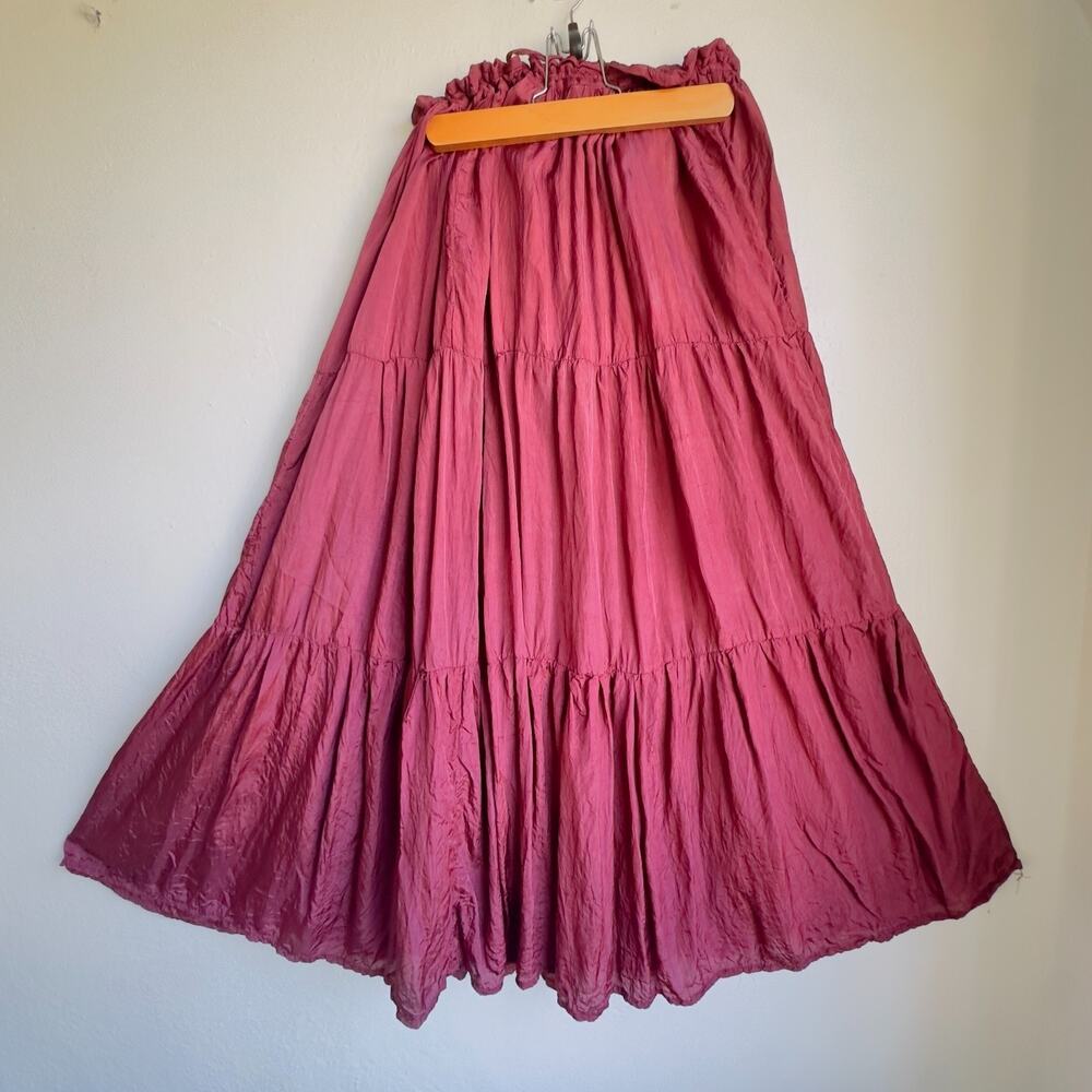 Vintage Tiered Maxi Skirt Urban Rayon Rouge Crinkle Semi Sheer Boho Peasant Sz S - Picture 2 of 9